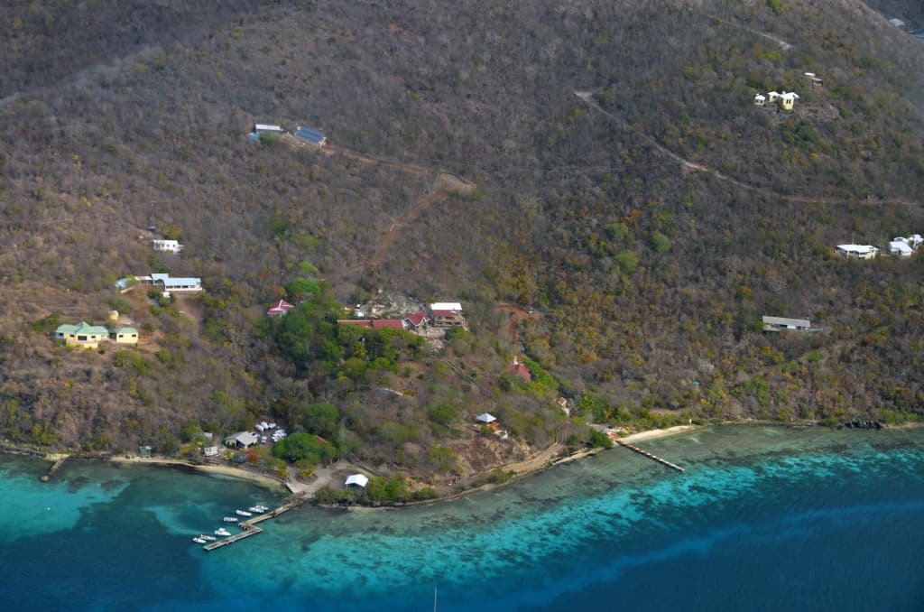 Our project on the British Virgin Islands from above with a mountain being the source of energy for the desalination unit