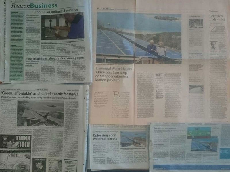 Newspapers reporting about elemental water makers and their innovative technologies