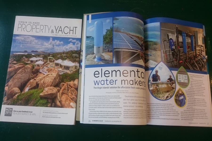 Property & Yachts Virgin Islands magazine reporting about elemental water makers