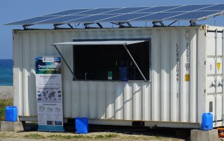 Solar seawater desalination unit, also called water kiosk, placed at a beach in Madagaskar