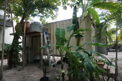 The desalination plant is fitting into one container, which can be placed in any off-grid location, for example in a jungle full of plants in Belize.