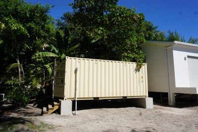 The desalination plant is fitting into one container, which can be placed in any off-grid location, for example in a jungle full of plants in Belize.